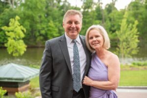 The Fluegel Alumni Center offered guests a delightful backdrop for photo opportunities, including this moment with sponsors John & Terri Hussman at Hospice of the Chesapeake's 45th Anniversary Celebration held May 11 in Annapolis.